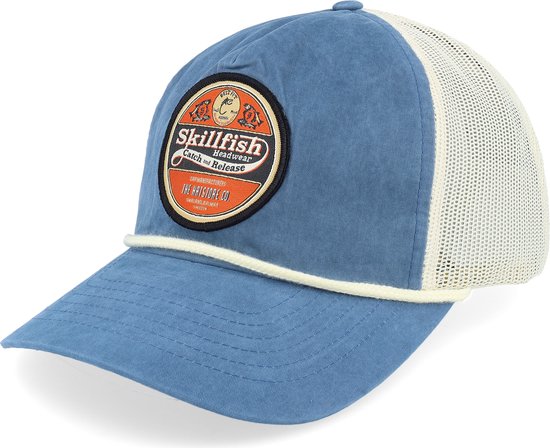 Hatstore- Retro Fishing Logo Bachelor Legion Blue/Sand/Cream Trucker - Skillfish Cap