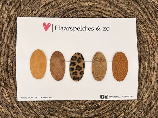 Haarspeldjes 'Yara' setje 2 - speldje met imitatieleer - 5 cm speldjes