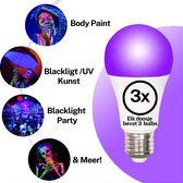 Blacklight - Glow in the Dark - Blacklight LED Lamp - Blacklight UVA Zwarte LED Lamp - UV - E27 Fitting - 9 Watt - LED - Feestje - Feestlamp - 3 Lampen per verpakking