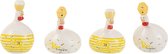 J-Line Poule Bee Happy/Honing Ceramique Blanc/Jaune Small Assortimant De 4