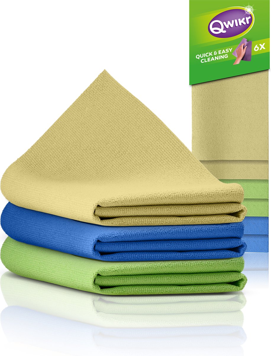 Goedkoopste QWIKR Microvezeldoekjes 30x30cm Multi 6 stuks Geel, Groen, Blauw – Schoonmaakdoekjes - Reinigingsdoekjes - Voordeelverpakking (set van 3) – ideaal voor de grote klussen - Microvezeldoeken - Gemaakt in Nederland
