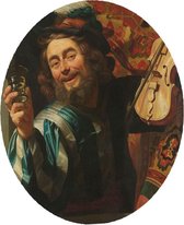 Een vrolijke vioolspeler, Gerard van Honthorst - Foto op Behangcirkel - ⌀ 40 cm