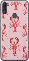 Samsung A11 hoesje siliconen - Lobster all the way | Samsung Galaxy A11 case | Roze | TPU backcover transparant