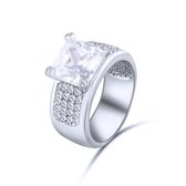 Quiges - 925 Zilveren Ring Klassiek Statement Solitair met Vierkante Witte Zirkonia Kristal - QSR08518