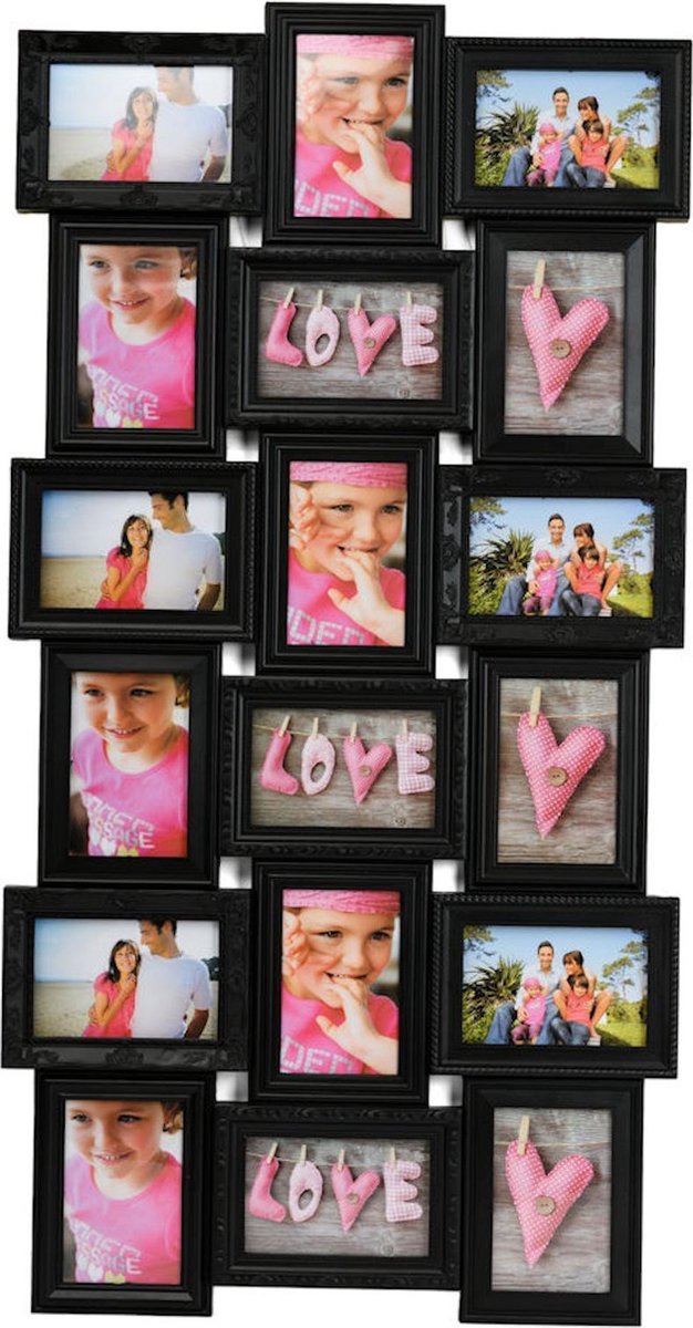 Decopatent® XL Fotolijst Collage Voor 18 Foto's Van  10x15 & 15x10 Cm Fotolijsten Fotolijstje Met 18 Fotokaders 52 X 102 Cm