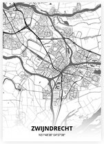 Zwijndrecht plattegrond - A3 poster - Zwart witte stijl