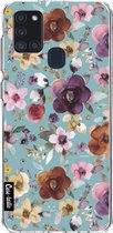 Casetastic Samsung Galaxy A21s (2020) Hoesje - Softcover Hoesje met Design - Flowers Soft Blue Print