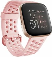 Siliconen Smartwatch bandje - Geschikt voor  Fitbit Versa / Versa 2 siliconen bandje met gaatjes - roze - Maat: L - Horlogeband / Polsband / Armband