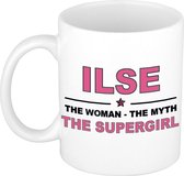 Naam cadeau Ilse - The woman, The myth the supergirl koffie mok / beker 300 ml - naam/namen mokken - Cadeau voor o.a verjaardag/ moederdag/ pensioen/ geslaagd/ bedankt