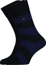 Tommy Hilfiger Rugby Stripe Socks (2-pack) - herensokken katoen gestreept en uni - navy blauw - Maat: 39-42