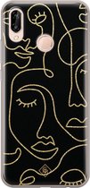 Huawei P20 Lite hoesje siliconen - Abstract faces | Huawei P20 Lite (2018) case | zwart | TPU backcover transparant