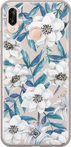 Huawei P20 Lite hoesje siliconen - Bloemen / Floral blauw | Huawei P20 Lite (2018) case | blauw | TPU backcover transparant