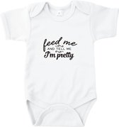 Rompertjes baby met tekst - Feed me and tell me i'm pretty - Romper wit - Maat 50/56