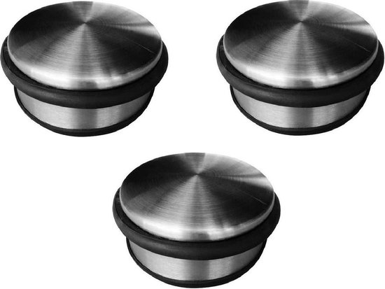 Pakket van 6x stuks RVS deurstoppers rond - 4,5 x 11 cm - 1 kg - deurstop