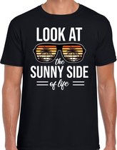 Sunny side feest t-shirt / shirt Look at the sunny side of life voor heren - zwart - Beach party outfit / kleding/ verkleedkleding/ carnaval shirt L