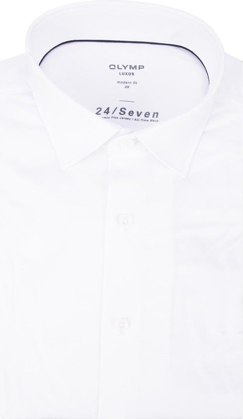 OLYMP Luxor 24/Seven modern fit overhemd - wit tricot - Strijkvriendelijk - Boordmaat: 45