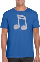 Zilveren muziek noot  / muziek feest t-shirt / kleding - blauw - voor heren - muziek shirts / muziek liefhebber / outfit 2XL