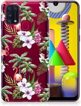 GSM Hoesje Geschikt voor Samsung Galaxy M31 Doorzichtig Hoesje Flamingo Palms