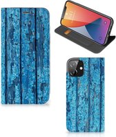 Telefoonhoesje Geschikt voor iPhone 12 | Geschikt voor iPhone 12 Pro Magnet Case Wood Blue
