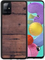 GSM Hoesje Customize Geschikt voor Samsung Galaxy A51 Leuk TPU Back Cover met Zwarte rand Old Wood