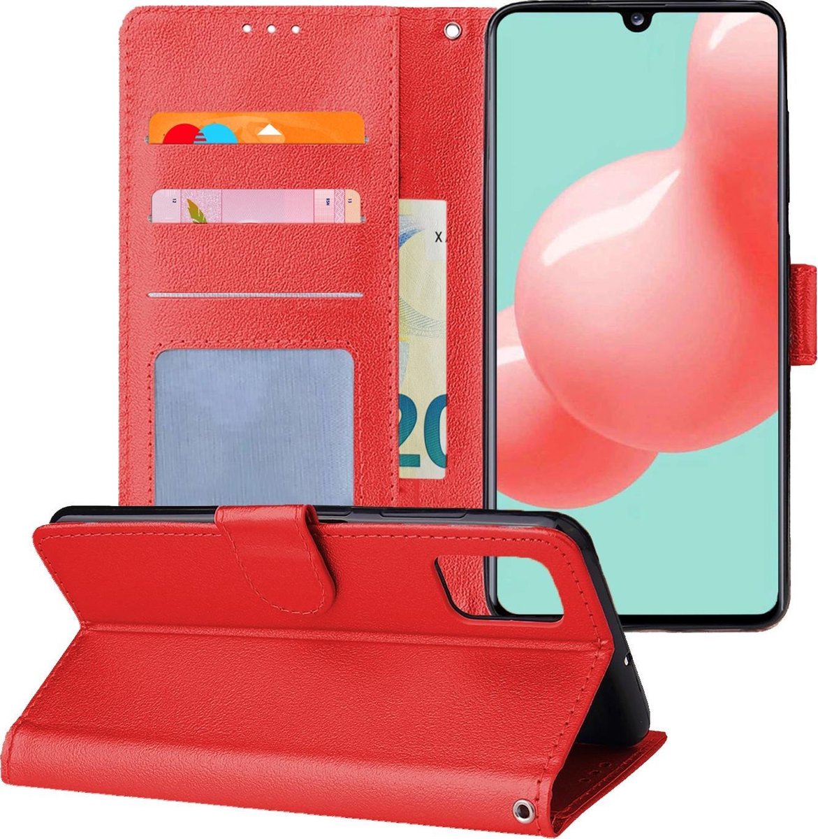 Hoesje - Met Pasjeshouder - Geschikt voor Samsung Galaxy A41 - Luxe Bookcase Portemonee - Flip Case - Kunstleer Book Case - Flipcase - Book Cover - Walletcase - Portemonneehoes - Telefoonhoesjes - Rood