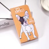 Hondenpatroon Gekleurde tekening Horizontale leren flip-hoes voor Huawei P30 Lite, met houder en kaartsleuven en portemonnee en draagkoord