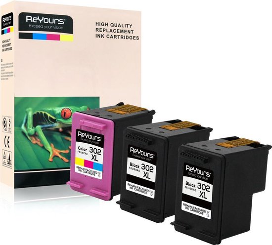 ReYours® Remanufactured Inktcartridge 302XL -HP 302 XL - 2x Zwart 1 x... |