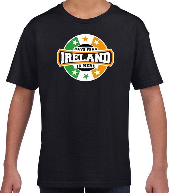 Have fear Ireland is here t-shirt met sterren embleem in de kleuren van de Ierse vlag - zwart - kids - Ierland supporter / Iers elftal fan shirt / EK / WK / kleding 158/164