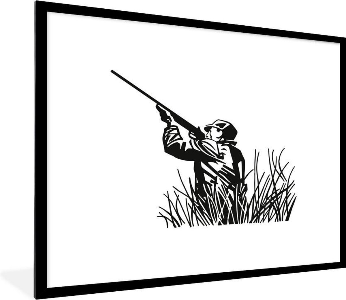 Cadre En Bois Ancien Avec Affiche Chasse Et Fusil – Déco Vintage France
