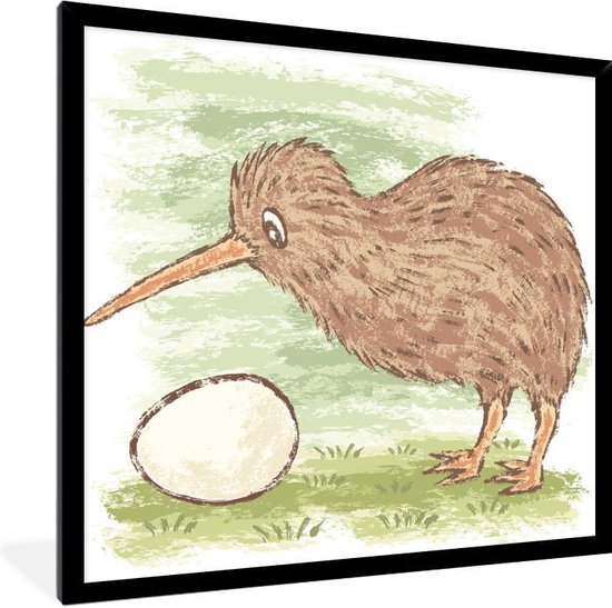 Fotolijst incl. Poster - tekening van een kiwi vogel bij een ei - 40x30 cm  - Posterlijst | bol.com