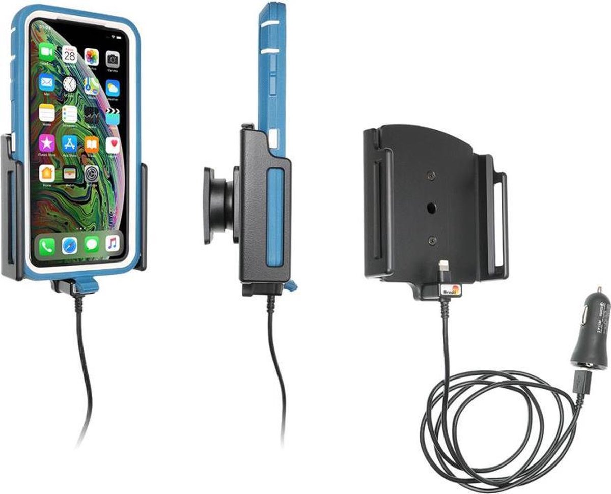 Brodit houder geschikt voor Apple iPhone Xs Max / iPhone 11 Pro/ Pro Max Actieve verstelbare houder met 12V USB plug
