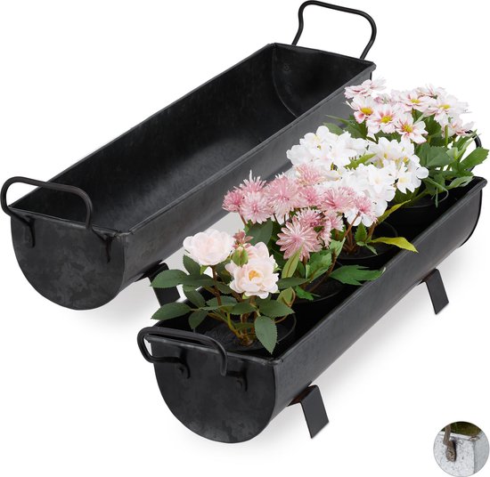 Foto: Plantenbak set van 2 balkon binnen ijzer bloempot grijs