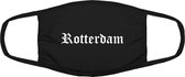 Rotterdam mondkapje | gezichtsmasker | bescherming | bedrukt | logo | Zwart mondmasker van katoen, uitwasbaar & herbruikbaar. Geschikt voor OV