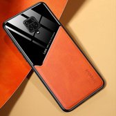 Voor Geschikt voor Xiaomi Redmi Note 9s All-inclusive leer + telefoonhoes van organisch glas met metalen ijzeren plaat (oranje)