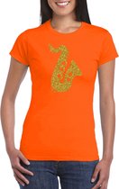 Gouden saxofoon / muziek t-shirt / kleding - oranje - voor dames - muziek shirts / muziek liefhebber / jazz / saxofonisten outfit S