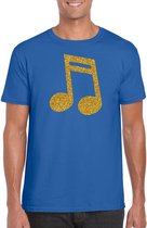 Gouden muziek noot  / muziek feest t-shirt / kleding - blauw - voor heren - muziek shirts / muziek liefhebber / outfit S