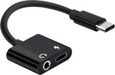 Let op type!! USB-C/type-C naar 3.5 mm AUX + USB-C/type C oortelefoon adapter oplader audio kabel voor Mi 8 Lite a2 (L1130) (zwart)