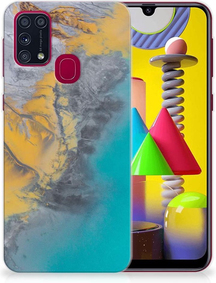 Samsung Galaxy M31 TPU Siliconen Hoesje Marble Blue Gold