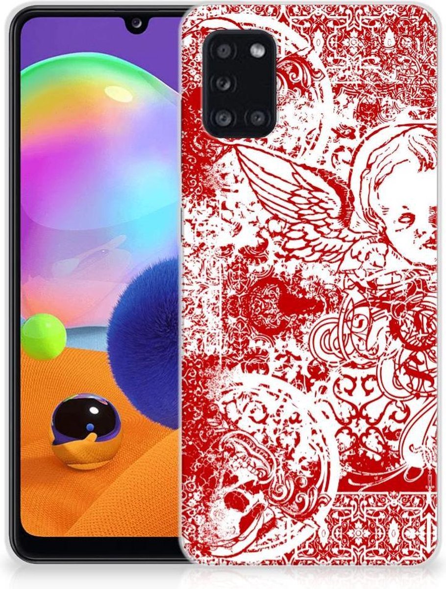 Back Cover voor Silicone Back Case Samsung Galaxy A31 Angel Skull Rood