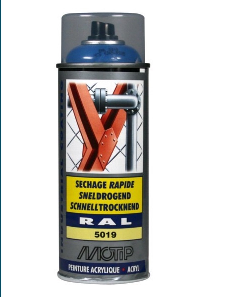 Motip industrial acryllak hoogglans RAL 5019 capri blauw - 400 ml.