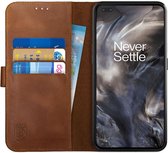 Rosso Deluxe Echt Leer Book Case Hoesje Geschikt voor OnePlus Nord | Ruimte voor drie pasjes | Portemonnee Book Case | Met Pasjeshouder | Bruin