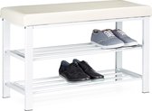 Relaxdays schoenenbank met zitkussen - schoenenrek - schoenenkast - rek schoenen - metaal - wit