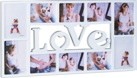 cadre photo relaxdays LOVE - 10 photos - cadre collage - montage mural - cadre galerie - collage blanc