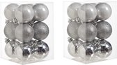 24x Zilveren kunststof kerstballen 6 cm - Mat/glans - Onbreekbare plastic kerstballen - Kerstboomversiering zilver