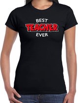 Best teacher ever / beste lerares cadeau t-shirt / shirt - zwart met rode en witte letters - voor dames - verjaardag / bedankje - cadeau juf / lerares / onderwijzeres / leerkracht XL