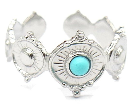 Ring met Turquoise Steen - RVS - One Size - Zilverkleurig