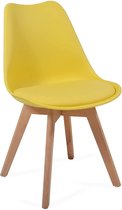 Trend24 - Eetkamerstoelen - Scandinavische stijl - Set van 4 stuks - Geel - Stoffen bekleding - Metaal - Massief hout