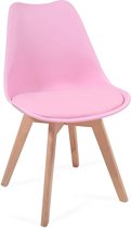 Trend24 - Eetkamerstoelen - Scandinavische stijl - Set van 4 stuks - Roze - Stoffen bekleding - Metaal - Massief hout