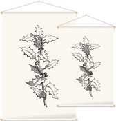 Ilex Hulst zwart-wit (Holly Branch) - Foto op Textielposter - 90 x 135 cm