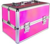 Beautycase - Nagel / Make Up koffer - Hologram Unicorn Rainbow Knalroze - met indeling voor nagellak / flesjes